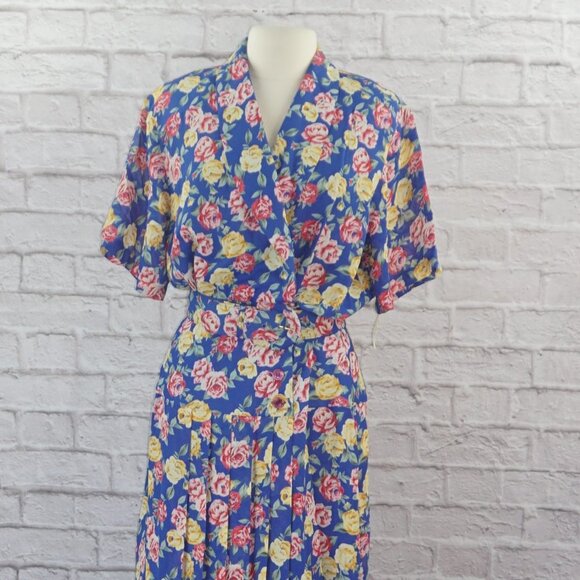 Vintage 80s Floral Midi Dress - Picture 2 of 12